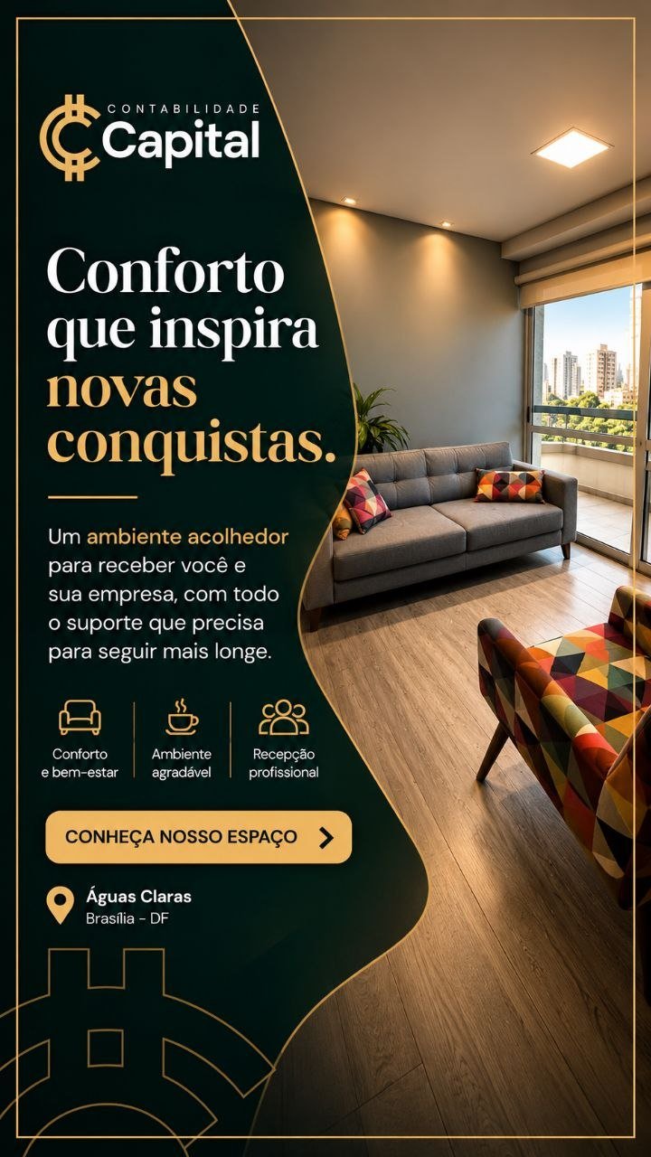 Conforto que inspira novas conquistas — espaço de atendimento da Contabilidade Capital em Águas Claras